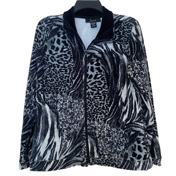 Kaktus Jackets & Blazers - Kaktus Kak Tus Leopard Cheetah Animal Print Velour Zip Jacket Size Small Black